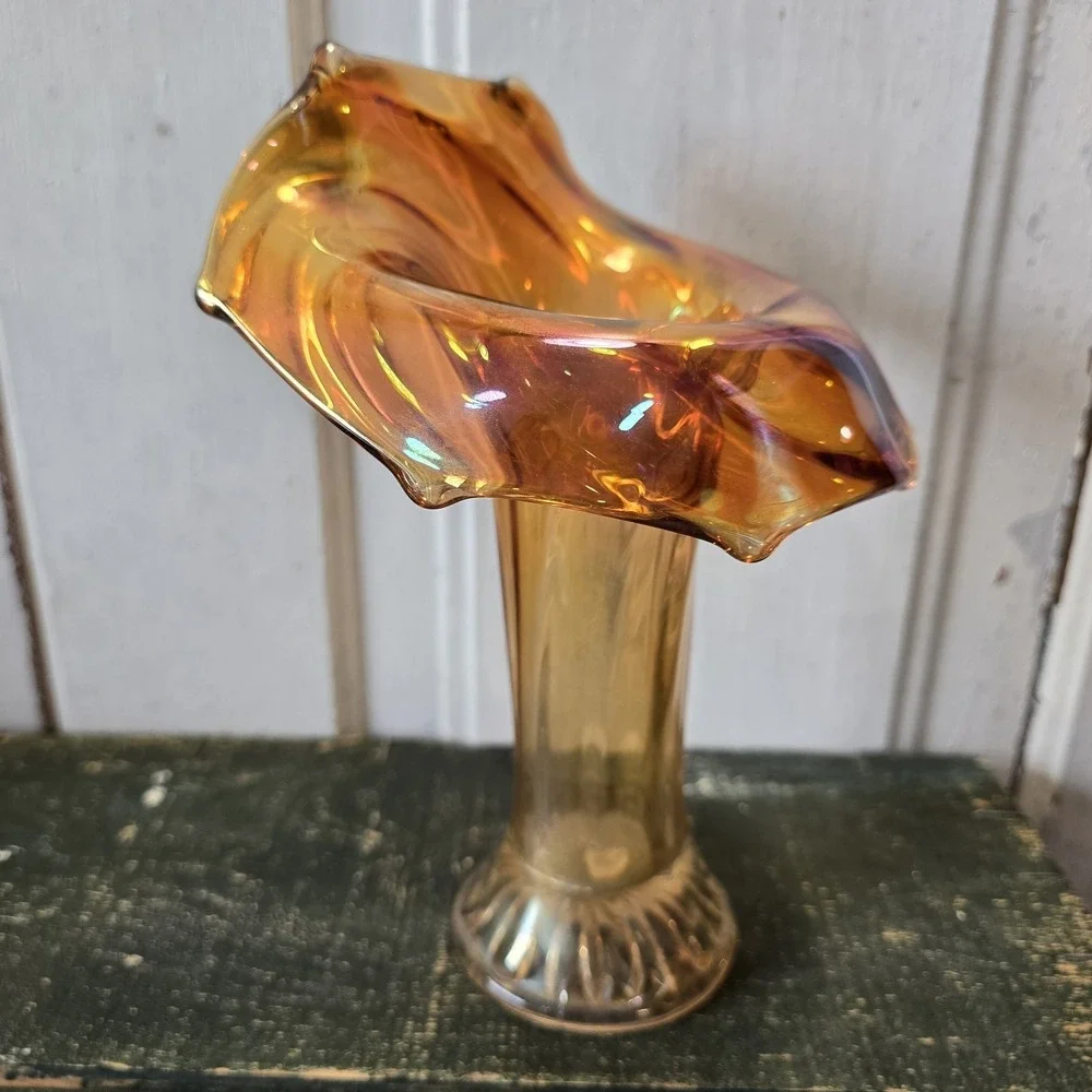 Vintage Imperial CARNIVAL GLASS Marigold JACK-IN-THE-PULPIT 8.25